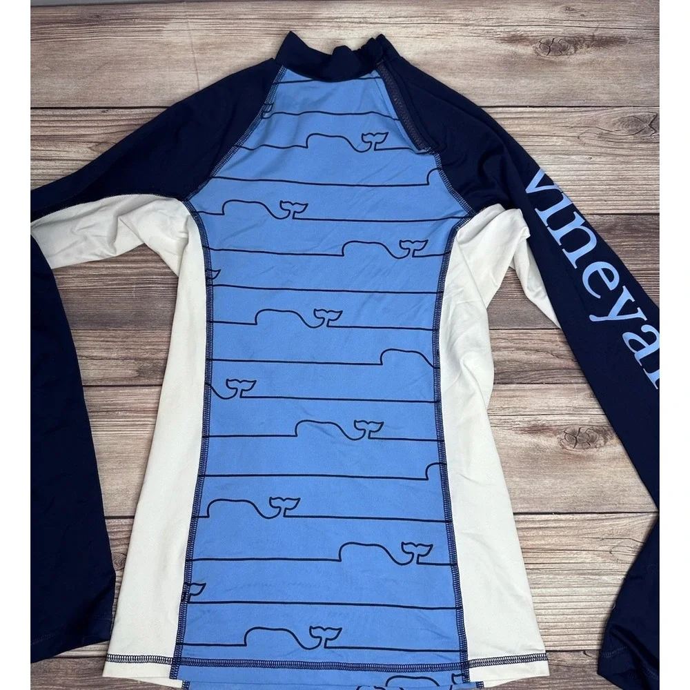 VINEYARD VINES WHALE LINE GRAPHIC RASH GUARD SHIRT WOMEN'S  BLUE‎ XS
